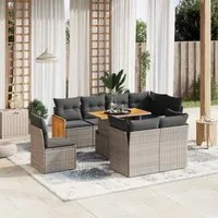 Set Divano da Giardino 9 pz con Cuscini Grigio in Polyrattan 3274056