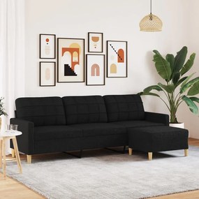 Divano A 3 Posti Con Poggiapiedi Nero 210cm İn Tessuto /