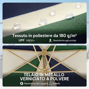 Ombrellone da Giardino Tettuccio a Blocchi di Colore con 8 Stecche UV 30+ con Telaio Effetto Legno Blu Verde e Crema...