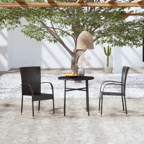 Set Mobili Da Pranzo Per Giardino 3 Pz Polyrattan Nero /