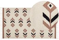 Tappeto Kilim Beige e Nero in cotone 80 x 150 cm a pelo basso Rettangolare reversibile Soggiorno moderno Camera da letto