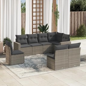 Set divano da giardino 8 pz con cuscini grigio in polyrattan