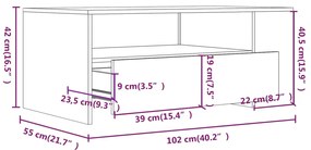 Tavolino da Salotto Bianco 102x55x42 cm in Legno Multistrato