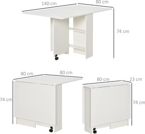 Tavolo Pieghevole Salvaspazio in Legno Bianco con Ruote...