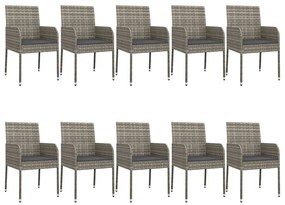 Set mobili giardino 11 pz con cuscini polyrattan nero e grigio