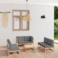 Set Divani da Giardino 7 pz con Cuscini Legno Massello di Pino 3076464