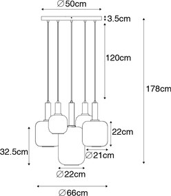 Lampada a sospensione nera con oro e vetro fumé incl. 5 PUCC - Zuzanna