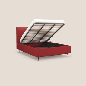 Greta letto contenitore dimensioni SLIM con testata trapuntata in ecopelle impermeabile T04 rosso