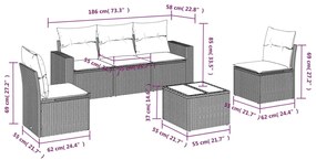 Set Divano da Giardino 6 pz con Cuscini Nero in Polyrattan