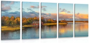 Quadri 5 pezzi – Tramonto sul lago