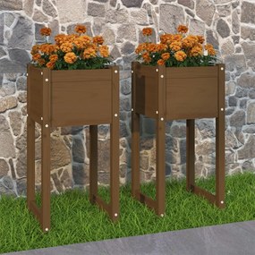 Fioriere 2 Pz Marrone Ambra 40x40x81 Cm Legno Massello Di Pino /