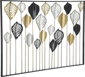 Pannello Decorativo Rettangolare Con Foglie 120x2,5x78,5 Cm In Ferro Oro Argento Nero Lex-A