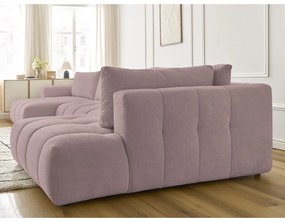 Divano angolare rosa allungabile e con contenitore (penisola a destra/a U) con rivestimento in ciniglia Fuji – Bobochic Paris