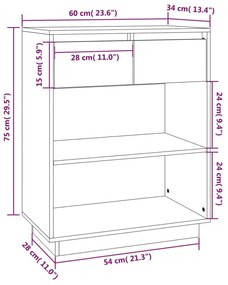 Mobile Consolle Nero 60x34x75 cm in Legno Massello di Pino