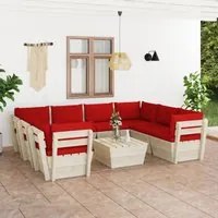 Set Divani da Giardino su Pallet 9 pz con Cuscini Legno Abete 3063606