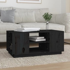 Tavolino da salotto nero 90x49x40,5 cm legno massello di pino