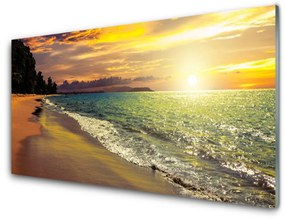 Quadro acrilico Sole spiaggia mare paesaggio 100x50 cm