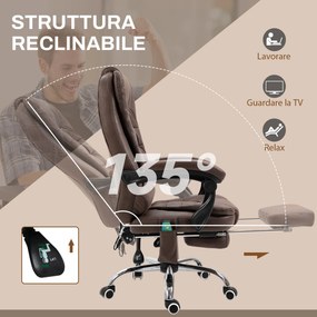 Poltrona da Ufficio 65x70x111-119 cm con Telecomando e 6 Punti di Massaggio in Microfibra Marrone...