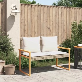 Panca da giardino con cuscino beige misto polyrattan e acacia