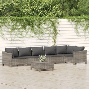 Set divani da giardino 7 pz con cuscini in polyrattan grigio