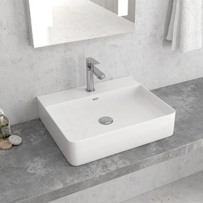 New Line Xr2 Lavabo 50x42 Da Appoggio con bordo rubinetteria In Porcellana Bianco