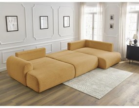 Divano angolare color senape allungabile (con penisola a sinistra/a forma di "U") con rivestimento in velluto a coste Lucien – Bobochic Paris