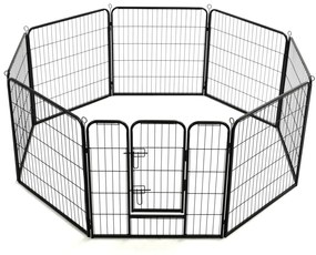 Box per Cani con 8 Pannelli in Acciaio 80x80 cm Nero