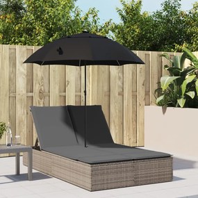 Lettino Prendisole Doppio Cuscini E Parasole Grigio Polyrattan /