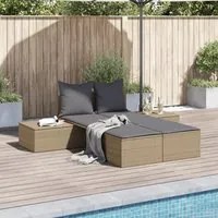 Lettino Prendisole con Cuscini Beige in Polyrattan 368392