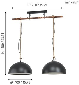 Eglo 78444 - Lampadario a sospensione con filo HODSOLL 2xE27/40W/230V nero/marrone