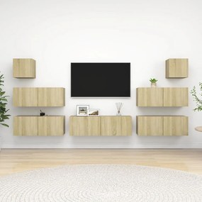 Set Di Mobili Porta Tv 7 Pz Rovere Sonoma İn Legno Multistrato /