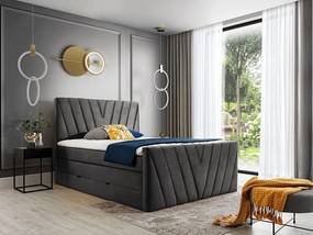 Letto matrimoniale boxspring Dusseldorf - 160 x 200 cm , Tessuto grigio scuro