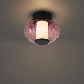Plafoniera di design nera 18cm con vetro viola incl. LED dimmerabile a 3 fasi - Margherite