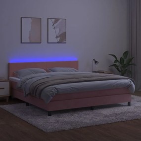 Letto a molle con materasso e led rosa 180x200 cm in velluto