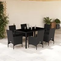 Set Pranzo da Giardino 7 pz Nero con Cuscini Polyrattan Acacia 3278546