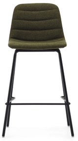 Kave Home - Sgabello Zunilda in ciniglia verde scuro e acciaio con finiture nero opaco, altezza 65 cm
