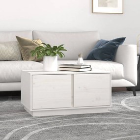 Tavolino Da Salotto Bianco 80x50x40 Cm Legno Massello Di Pino /