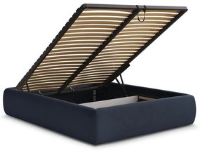 Letto matrimoniale imbottito blu scuro con contenitore/senza testiera con rete inclusa 180x200 cm Inera – Bobochic Paris