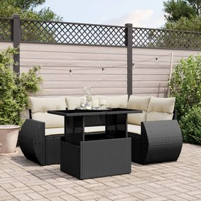 Set divani da giardino 5 pz con cuscini in polyrattan nero