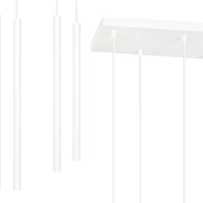 Lampadario 6 Luci Moderno Selter Acciaio Bianco E Paralumi A Cilindri Sottili