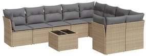 Set divano da giardino 10 pz con cuscini beige in polyrattan