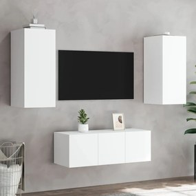 Mobili tv a muro con led 4pz bianchi in legno multistrato