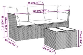 Set divano da giardino 4pz con cuscini grigio chiaro polyrattan