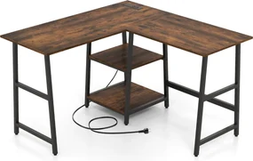 Scrivania A L Con Prese Di Corrente E Porte USB – Angolare Con 2 Supporti Monitor, 4 Cassetti In Tessuto, Ripiani Regolabili, Per Casa E Ufficio, Carico Max 81,6 Kg