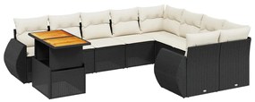 Set Divani da Giardino 10pz con Cuscini in Polyrattan Nero