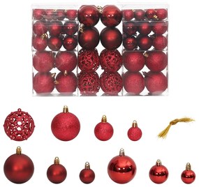 Set Palline di Natale 100 pz 3/4/6 cm, Rosso Vino