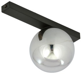 Plafoniera Moderna 1 Luce Giapeto Barra In Acciaio Nero E Sfera Di Vetro Fumè