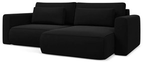 Divano angolare nero allungabile/con contenitore (con penisola a destra/con chaise lounge) con rivestimento in velluto Kapua – Makamii