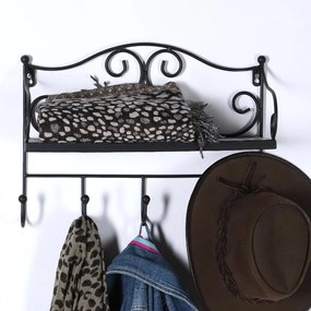 Attaccapanni da parete nero in metallo con scaffale 42 cm Almeria – Garden Pleasure