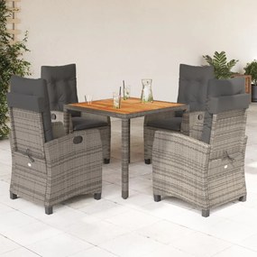 Set Da Pranzo Da Giardino 5 Pz Con Cuscini İn Polyrattan Grigio /